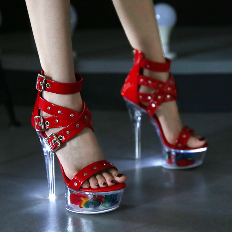 Sandales romaines femme Rivets lumineux & fermeture zip