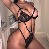 Body femme à rayures Dentelle, taille ouverte & découpes